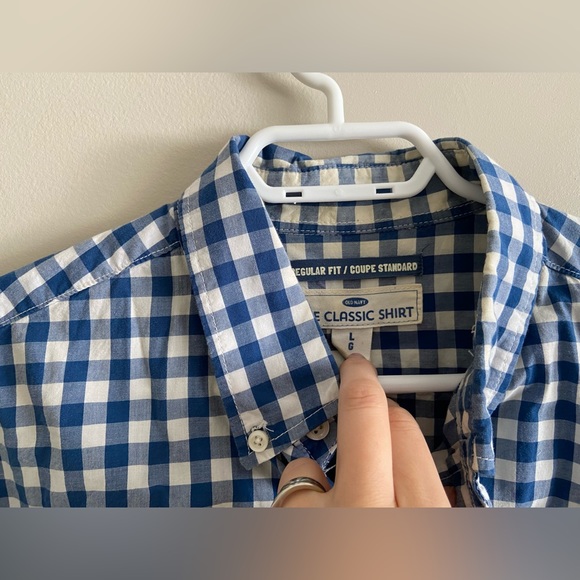Old Navy Blue and White Checkered Gingham Classic Oxford Button Up Shirt size L - Picture 2 of 6
